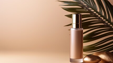 Poster - Cosmetic bottles and cream tube on beige background for skincare concept Mockup copy space