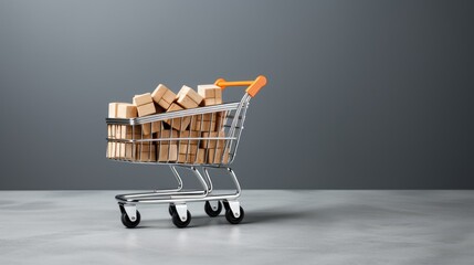 Aufkleber - Wooden block mockup with shopping trolleys on grey background Template for creative design