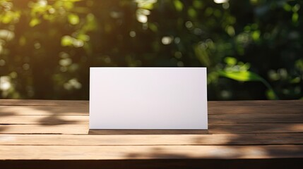 Poster - Simplistic business branding template with copy space on wooden table. Mockup image