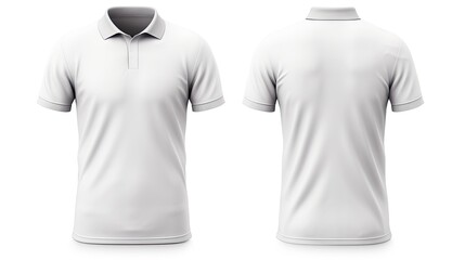Poster - Front and back view of a plain collared shirt template isolated on white Mockup for presenting polo tee designs for print