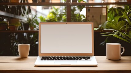 Aufkleber - Empty laptop screen on desk symbolizing work or study from home concept. Mockup image