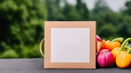 Canvas Print - Mockup of a food container with fruits and vegetables space for logo or design