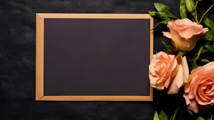 Poster - Mockup of a greeting card with envelope and roses on a dark background blank template