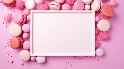 Wall Mural - Colorful macaroon on pink background for invitation card for various celebrations. Mockup image