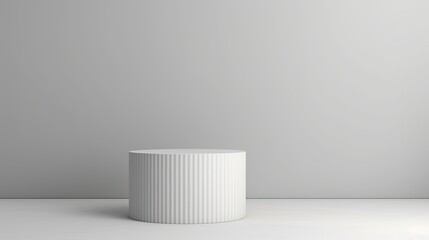 Poster - White cylinder in a light gray room with infinite background and banner Space for text mockup copy space 3D illustration Minimal concept
