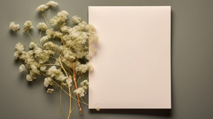 Poster - Mockup of a wedding invitation or greeting card adorned with eucalyptus and gypsophila twigs Card includes copy space