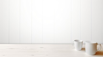 Poster - Front view of a white desk with copy space supplies and a coffee mug. Mockup image