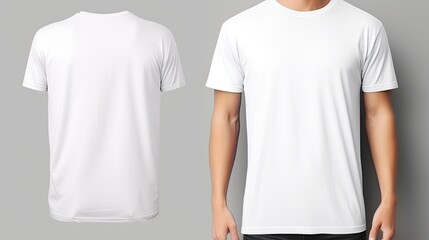Poster - White t shirt design fashion concept man and boy closeup isolated mock up. Mockup image