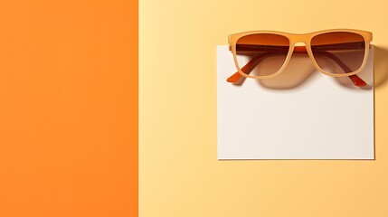 Aufkleber - Minimal aesthetic business brand template with empty card glasses orange background and sunlight shadows Flat lay top view . Mockup image