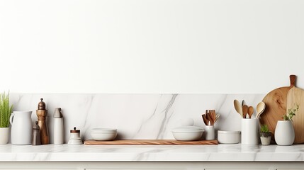 Aufkleber - Modern kitchen setting with utensils on countertop space for text viewed from the front. Mockup image