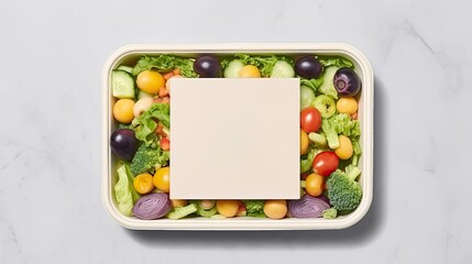 Canvas Print - Mockup of a takeaway food container with fruits and vegetables blank space for logo or design