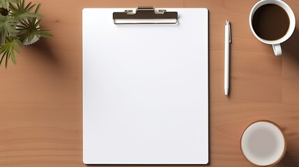 Poster - A blank paper sheet on a tablet like pad displayed on an artist s desk in a home office with a mockup of a top view workspace