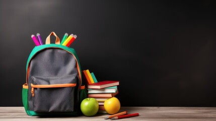 Sticker - Mockup template featuring colorful crayons on a blackboard background along with a backpack books and shoes