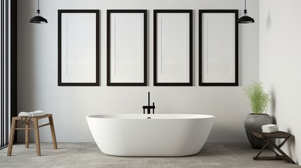 Aufkleber - Empty frames in a bright bathroom . Mockup image