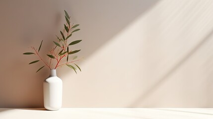 Poster - Minimalist botanical backdrop for product display or promotion Neutral tones light and shadow Front view with space for copy or packaging. Mockup image
