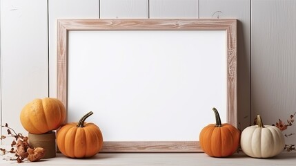 Poster - Boho style Halloween decor with pumpkin mockup and empty space for copy