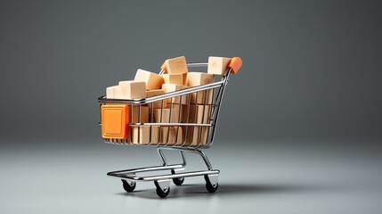 Aufkleber - Wooden block mockup with shopping trolleys on grey background Template for creative design