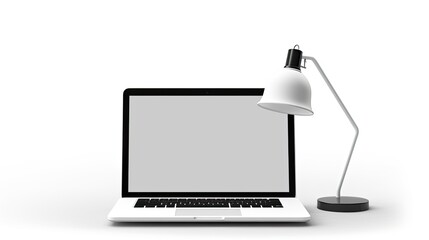 Fototapete - White background with computer lamp and table folder. Mockup image