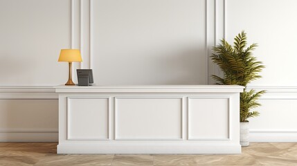 Aufkleber - White and plain surface at reception area for branding purposes in a hotel s indoor registration desk table. Mockup image