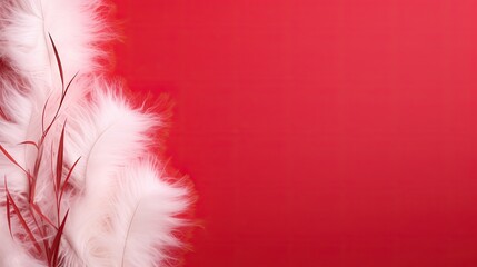 Aufkleber - Flat lay mockup cards with blank space fluffy bunny tail grass sunlight shadows on red background Minimalist business brand template in top view