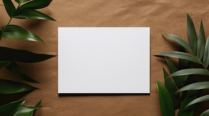 Aufkleber - Simple business brand template with blank paper card and mockup copy space on a natural background in a minimalist elegant flat lay
