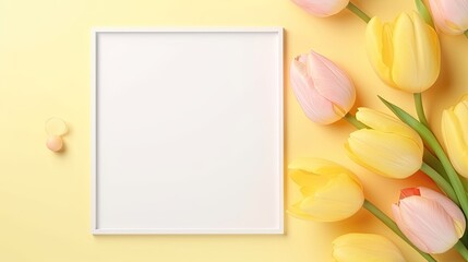 Sticker - Floral themed template with blank mockup cards and colorful tulip bouquet