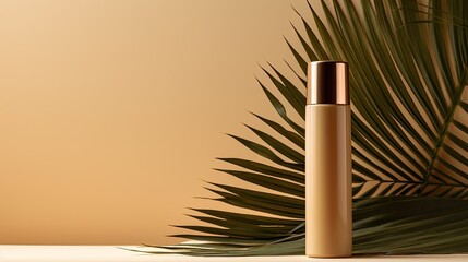 Poster - Cosmetic bottles and cream tube on beige background for skincare concept Mockup copy space