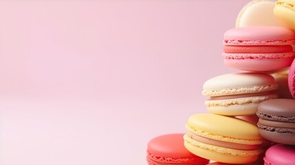 Aufkleber - Colorful macaroons on a beige background used for a holiday concept. Mockup image
