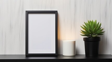 Leinwandbilder - Succulent plant industrial lamp and black frame on shelf desk White surroundings Portrait frame orientation. Mockup image