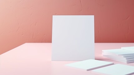 Poster - Table with blank cards for business branding and copy space. Mockup image