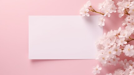 Sticker - Mockup card with blank space gypsophila flowers and pastel pink background Minimal brand template