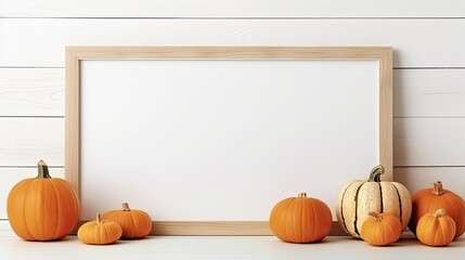 Poster - Boho style Halloween decor with pumpkin mockup and empty space for copy