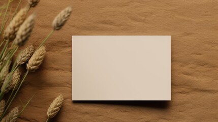 Poster - Simple business brand template with blank paper card and mockup copy space on a natural background in a minimalist elegant flat lay