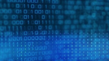 Animation of binary coding data processing against blue background