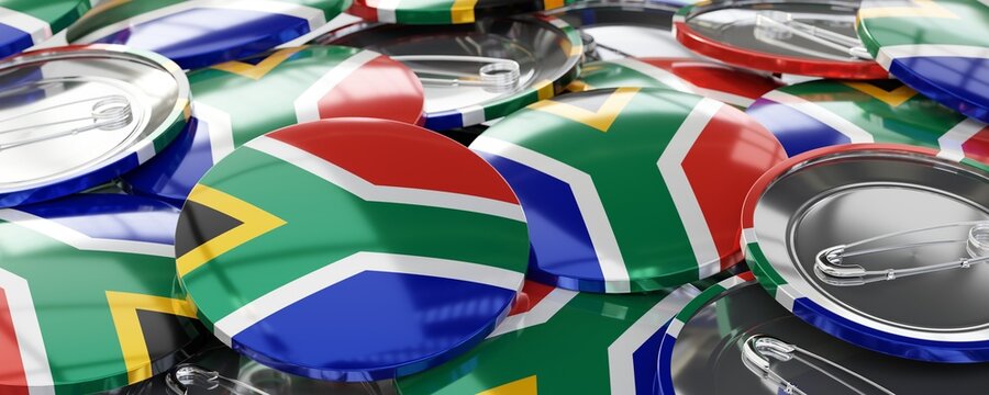 South Africa - round badges with country flag - voting, election concept - 3D illustration