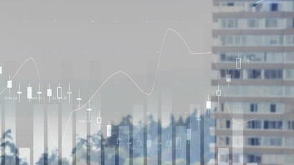 Sticker - Animation of statistical data processing against aerial view of tall building