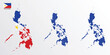 Set of political maps of Philippines with regions isolated and flag on white background. Philippines map blue color vector illustration.