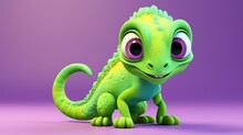 Cute 3D Cartoon Chameleon Character.