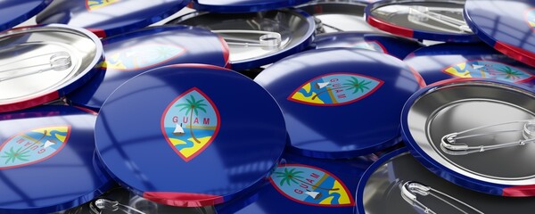 Guam - round badges with country flag - voting, election concept - 3D illustration