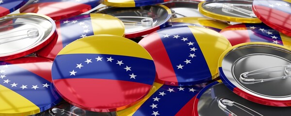 Wall Mural - Venezuela - round badges with country flag - voting, election concept - 3D illustration