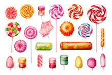 Set Of Candy Illustrations On Clear Background For Print, Wall Art, Wallpaper, Childrens Books, Website, Decoration