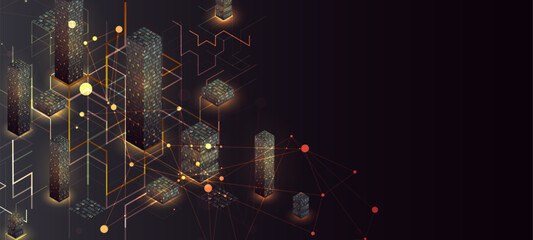 Fototapete - Isometric big data processing concept, cloud database. Abstract technology background.