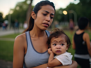 Wall Mural - Latino mother and child 