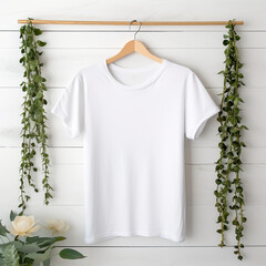 Poster - single white tshirt on neutral background for mock up