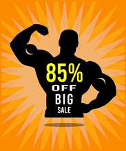 85%, Eighty, Five, Percent, Offers, Promotions, Sales, 85, Number Eighty, Orange Background, Black, White, Silhouette, Man, Bodybuilding, Fitness, Crossfit, Numbers, Great Card, Great Promotion