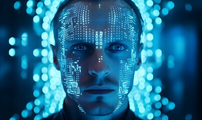 Poster - human face in abstract binary code