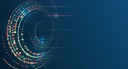 Leinwandbilder - Big data visualization. Abstract stream information with circles array and binary code. Information analytics concept. Filtering machine algorithms. Sorting data. Vector technology background.
