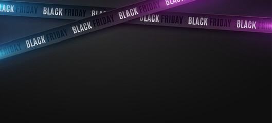 Wall Mural - 3d glowing ribbons for Black Friday sale on dark background. Crossed ribbons. Graphic elements for big sale. Vector.