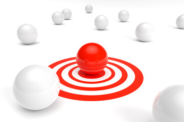 Wall Mural - target goal achievement, business success and leadership concept. red sphere on the target.