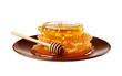 Nature's Sweetness Honey in Plate Top View Isolated Background. AI